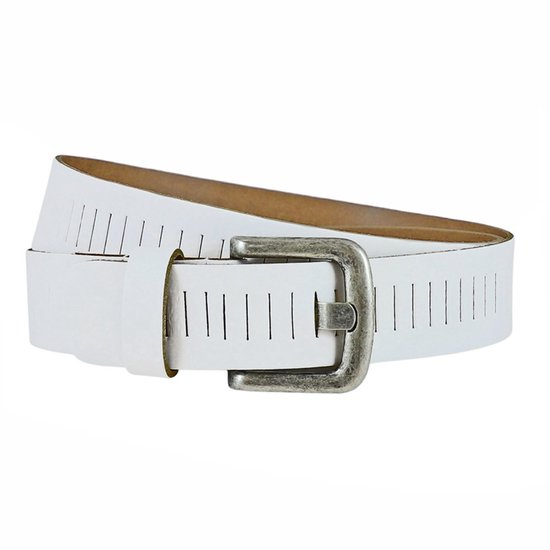 Houtkamp Ceinture de travail perforée en cuir - Riem ergonomique pour pantalon de travail - Vêtements de travail - Riem pour vêtements d'entreprise - Cuir - Wit - Longueur totale 145 cm / Taille de ceinture 125