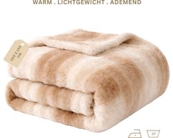 NAKA Home Fleece Plaid - Luxe Zacht Imitatiebont - Warm en Lichtgewicht - Lichtbruin - 150 x 200 cm