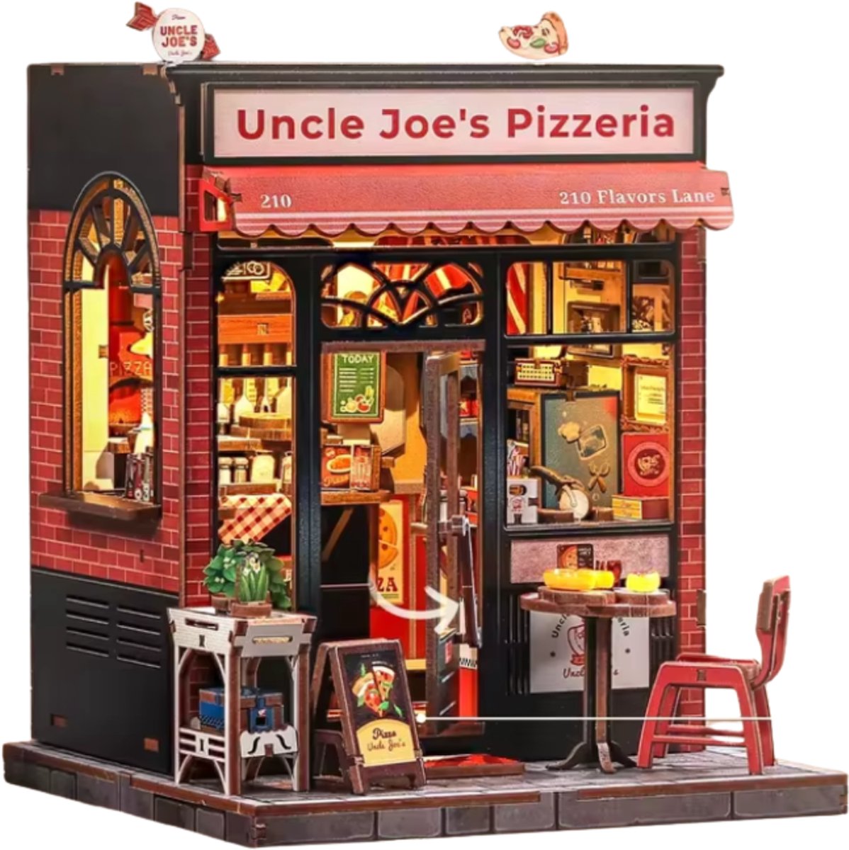 Houten 3D puzzel, DIY miniatuur bouwpakket - Modelbouw - Decoratie - Boekensteun - Restaurant - Uncle Joe's Pizzeria