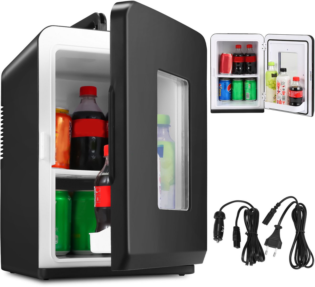 15L Mini koelkast - 2-in-1 Minibar - Koel & warm - AC/DC 230V/12V - Draagbare Mini Autokoelkast - Voor Auto, Kantoor, Camping & Thuis Eten, Drinken - Zwarte Glazen Deur — afbeelding 1