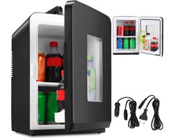 15L Mini koelkast - 2-in-1 Minibar - Koel & warm - AC/DC 230V/12V - Draagbare Mini Autokoelkast - Voor Auto, Kantoor, Camping & Thuis Eten, Drinken - Zwarte Glazen Deur