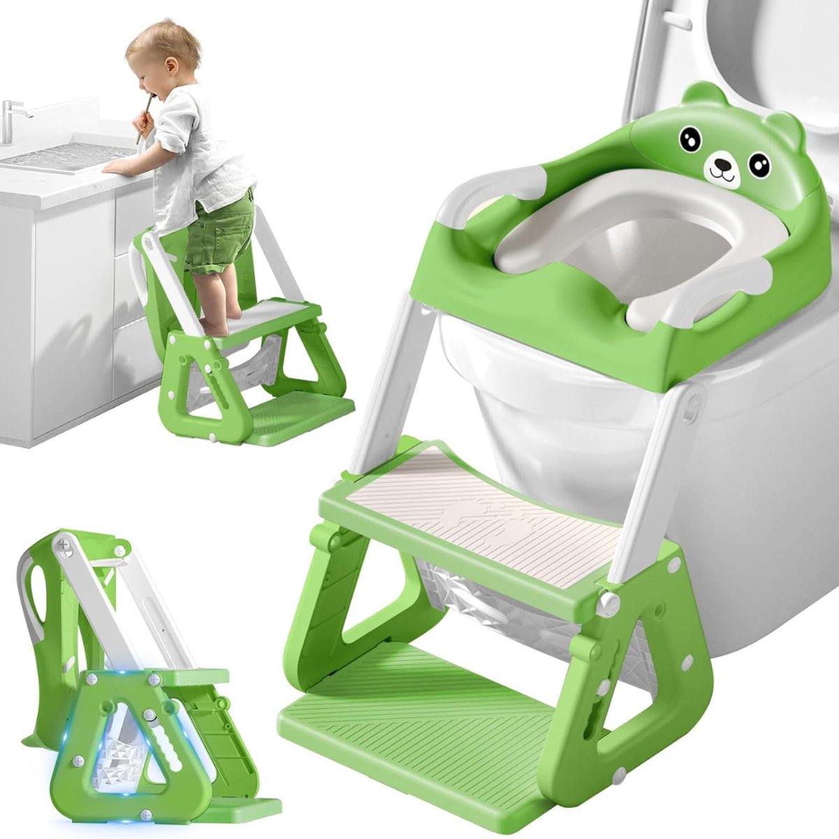VIN® WC Verkleiner Met Trapje - Potje Peuter Met PU Bekleding - Brilverkleiner WC – Antislip Met Spatbescherming - Zindelijkheidstraining Kind - Opvouwbaar Plaspotje - Toiletverkleiner In Hoogte Verstelbaar