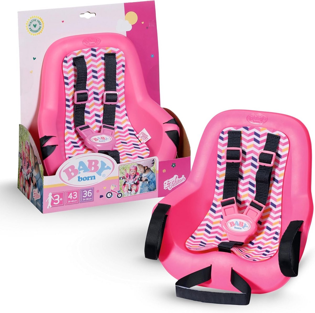 Poppenfietsstoeltje voor Meisjes en Jongens - Universele Pasvorm voor Poppen tot 43 cm - Veilig met Gordelsysteem