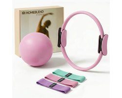 Homeblend Pilates Set 5-delig - Roze - Weerstandsbanden - Glute Bands - Yoga bal - Pilates Bal - Pilates ring - Fitness Thuis & Core Training