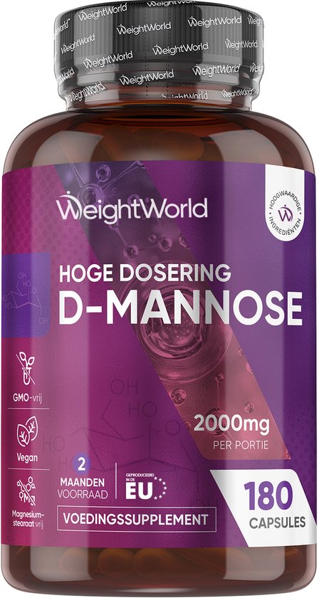 WeightWorld D-mannose capsules - 2000 mg D-mannose per portie - 180 vegan capsules