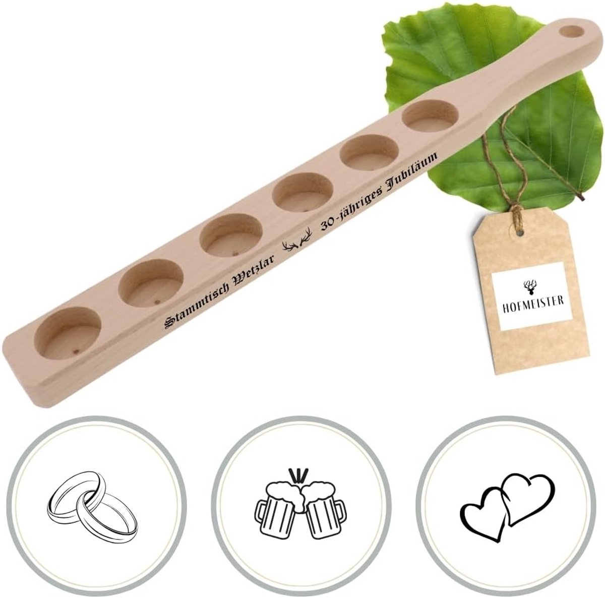 Houten Borrelplank met Glazenhouder voor 6 Shots - Gepersonaliseerd Cadeau