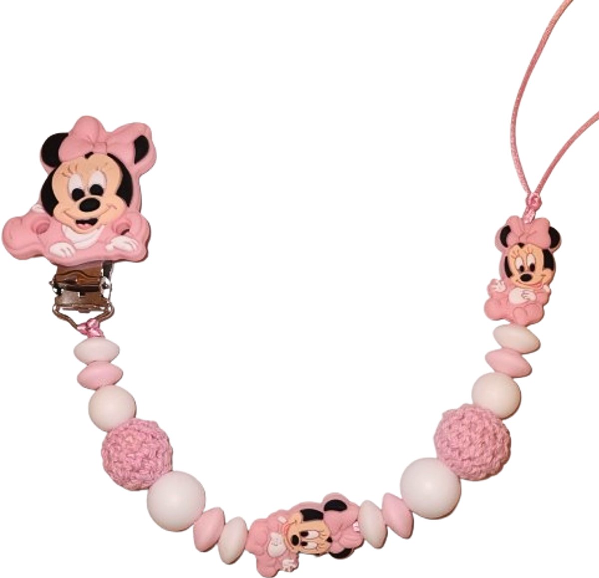 Speenkoord met Minnie ® – Dubbele Draad - baby roze
