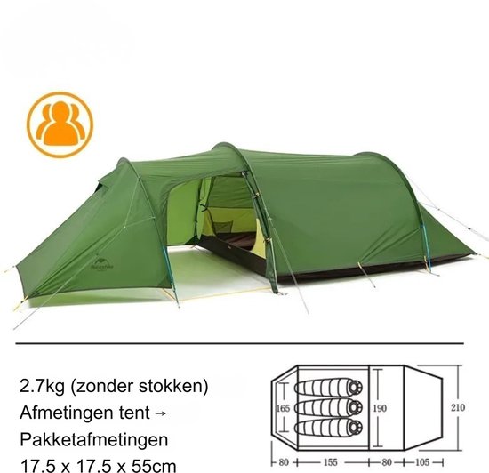 Rolu Tent - Tent Voor 3 á 4 Personen - Familietent - Tunneltent - Waterdicht - Lichtgewicht - Compact Formaat Opbergen van Merkloos — afbeelding 5