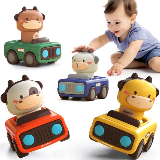Homeblend Druk & Rij Speelgoedauto - Sensorisch Speelgoed - Babyspeelgoed - Voor 1 Jaar - Montessori Speelgoed - Motoriek Speelgoed - Ontwikkelingsspeelgoed