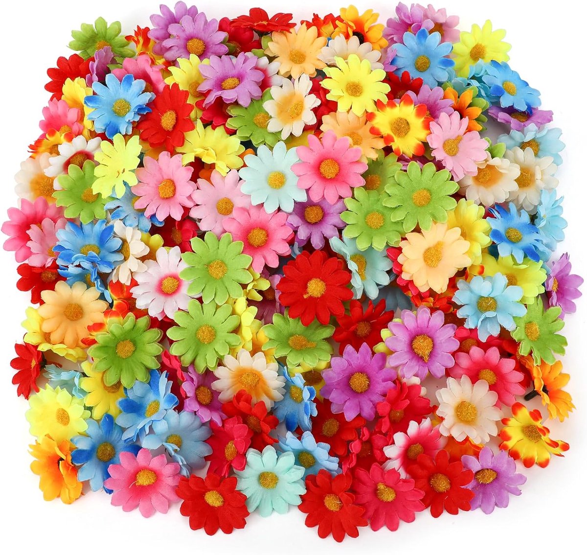 Famanu 100 Stuks faux madeliefjes bloemhoofden - kleine kunstbloemen om te knutselen - zijden madeliefjes bloemen voor doe-het-zelf krans taart bruiloft boeket feest huis tuindecoratie (gemengde kleuren) Meerkleurig
