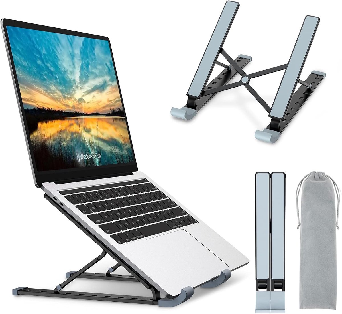 Image of Famanu – Laptop Stand - Aluminium Draagbare Laptop Koeling Desk Houder - Verstelbare Notebook Riser Mount - Geventileerde Computer Stand - Geschikt voor 10-15,6” Laptops