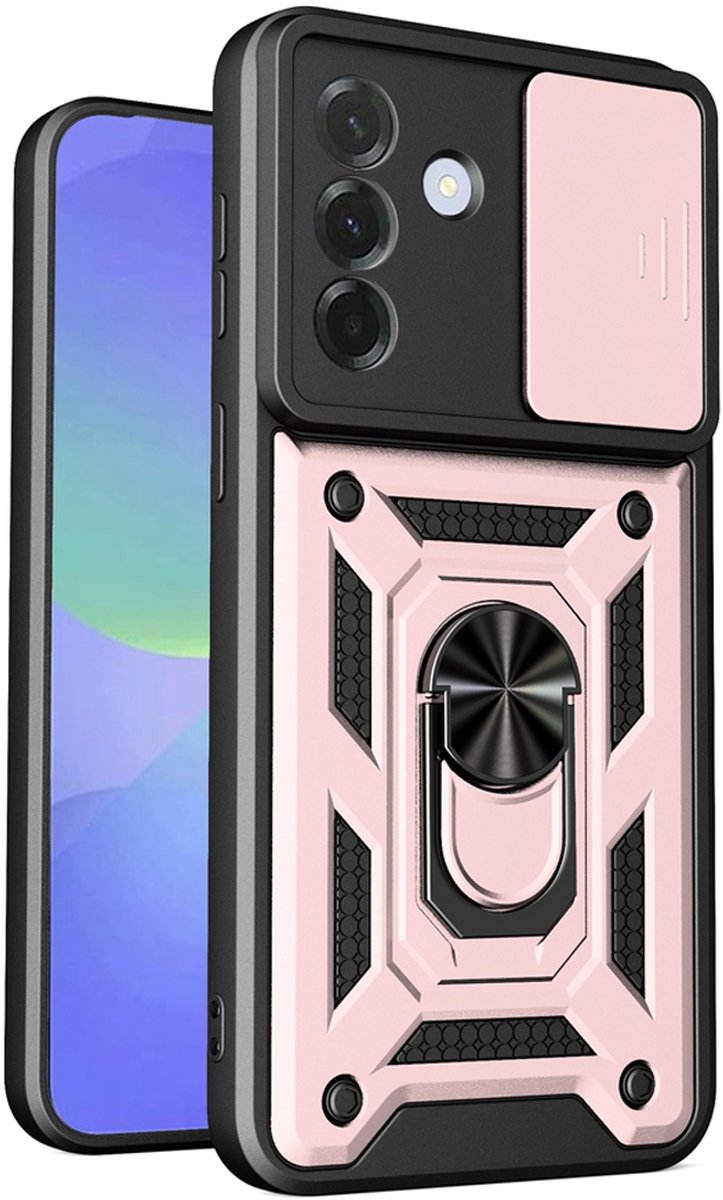 MobyDefend Hoesje - Geschikt voor Samsung Galaxy A37 - Pantsercase Met Draaibare Ring - Rosé