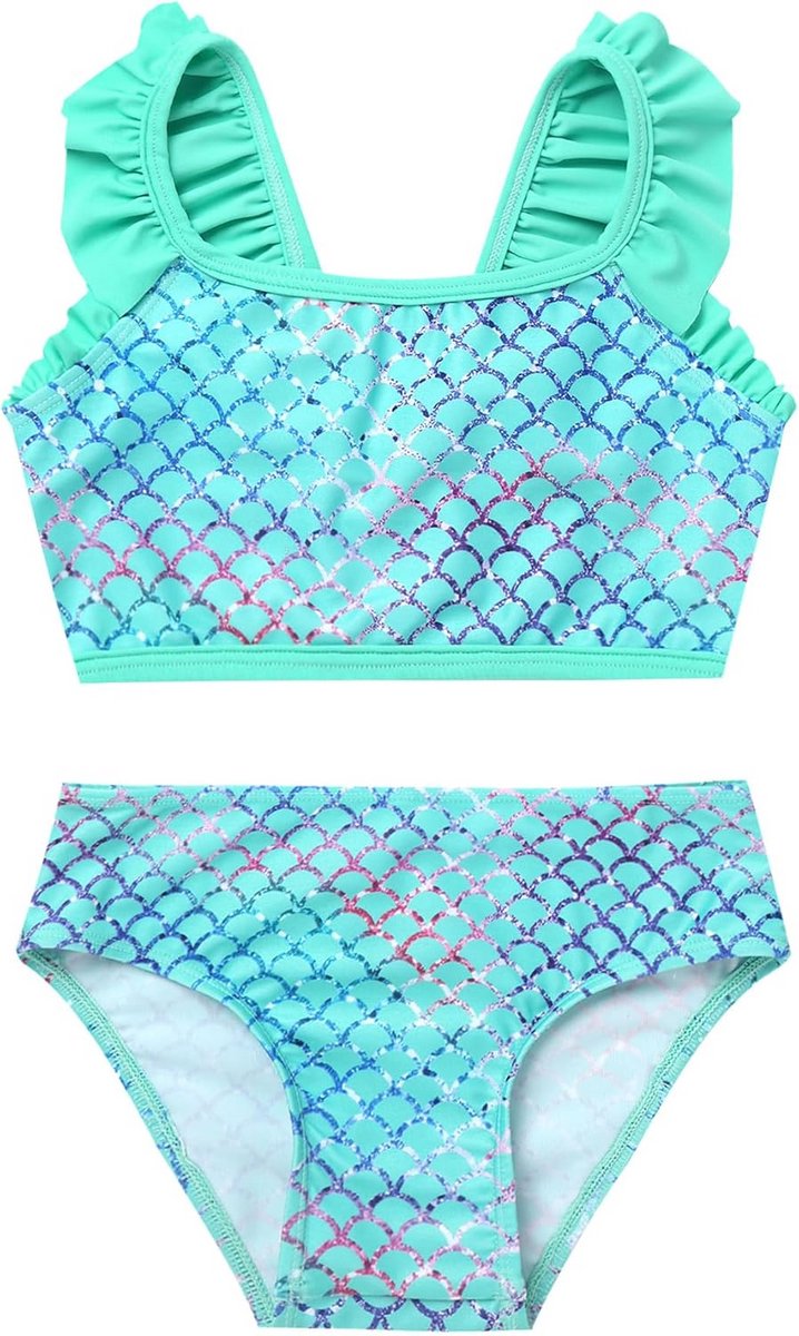 Zeemeermin Stijl Meisjes Bikini Tweedelig Badpak met Ruches