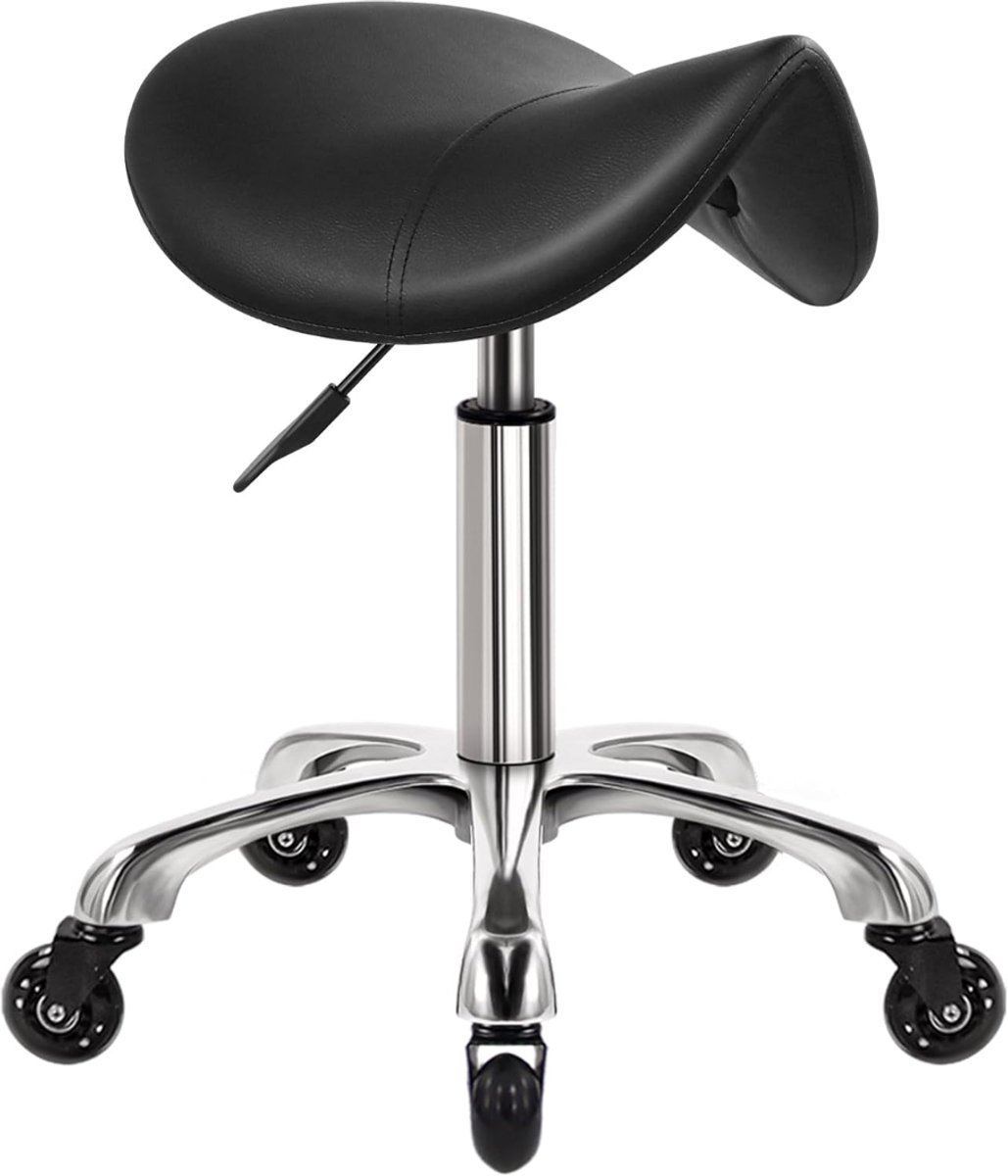 DnA® Zadelkruk - Zadelkruk Op Wielen - Tabouret - Zwart - 42cm x 42cm x 62cm
