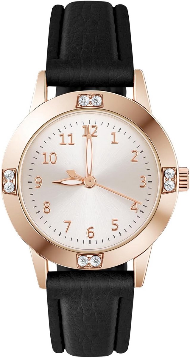 Klassiek Analoog Quartz Horloge Dames met Leren Band