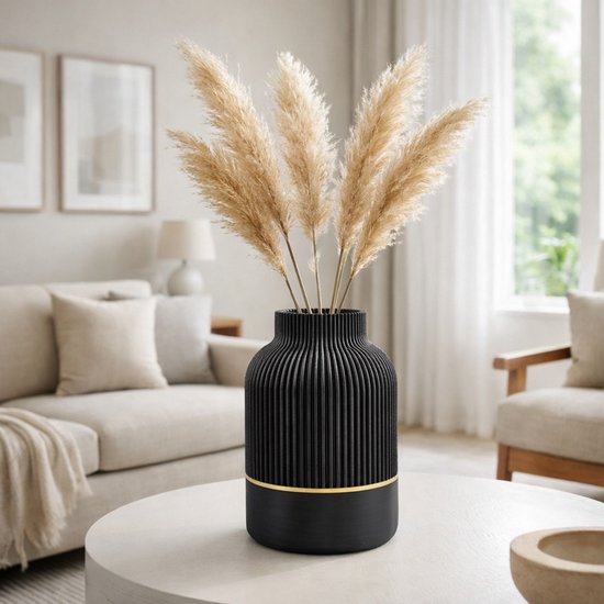 Layerzz - luxury Line 3d geprinte vaas - duurzaam - Uniek - goud accent - 16 CM
