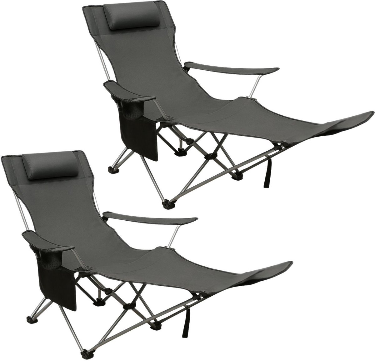 Coemo 2-delige set ligstoel draagbare campingstoel, inklapbaar, bekerhouder, tas - Grijs
