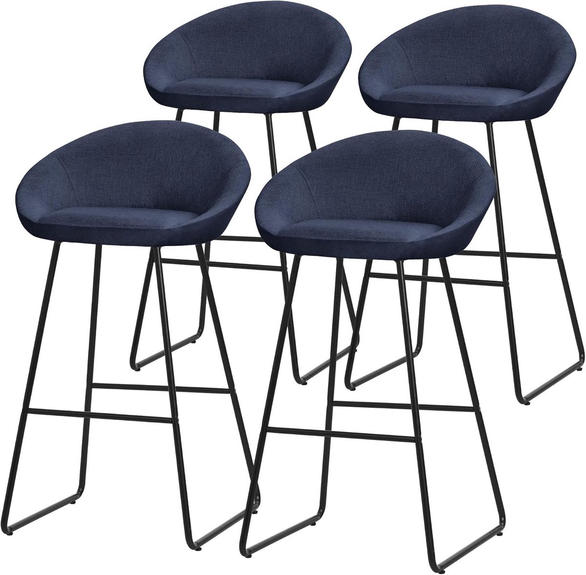 Set van 4 Keukenbarkrukken Donkerblauw - Stoffen Bekleding en Metalen Frame - 75 cm Hoog