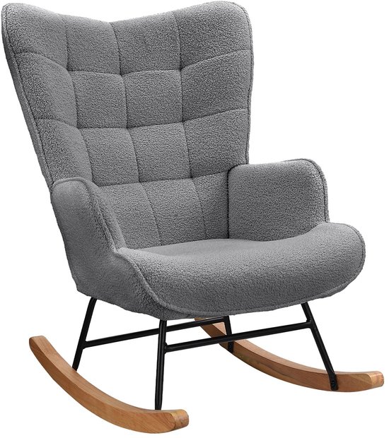 Schommelstoel walnootkleurig hout en bouclé crème