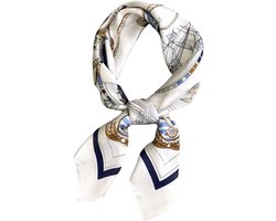 Allecto - Zijden Sjaal - Vrouwen - Satijnen - Vierkante - Dames - Nek Sjaals - Bedrukt Patroon - Wit - Nautisch - Voor Vrouwen - 1st