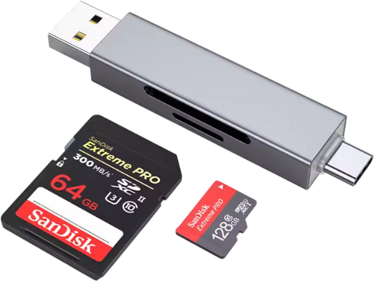 Kaartlezer voor SD Kaart - Usb C Aansluiting - Voor Computer, Laptop en Telefoon