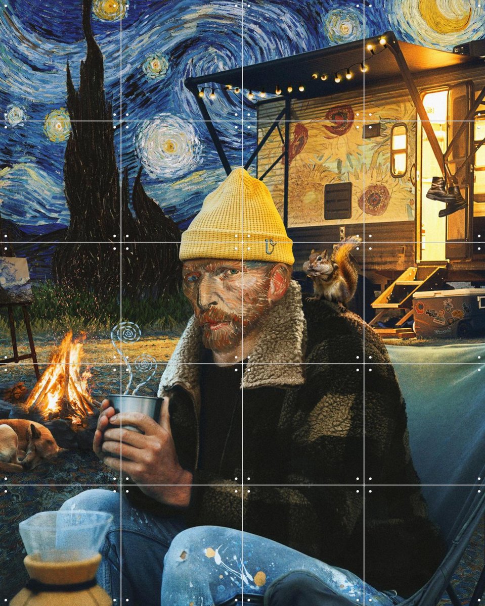 IXXI Starry Night Coffee Break, Paste in Place & Van Gogh 21st Century - 80 x 100 cm - Gratis ophangtool - Grote wanddecoratie en posters -