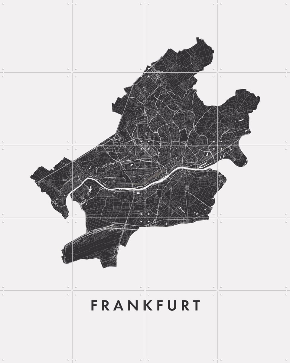 IXXI Frankfurt City Map, Kunst in Kaart - 80 x 100 cm - Gratis ophangtool - Grote wanddecoratie en posters - Minimalisme, Abstract, Grafisch Ontwerp