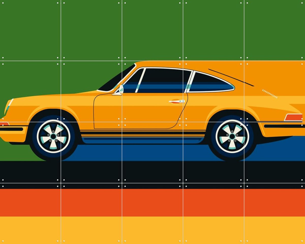 IXXI Orange Vintage Sports Car Side, Bo Lundberg - 100 x 80 cm - Gratis ophangtool - Grote wanddecoratie en posters - Vintage, Illustraties