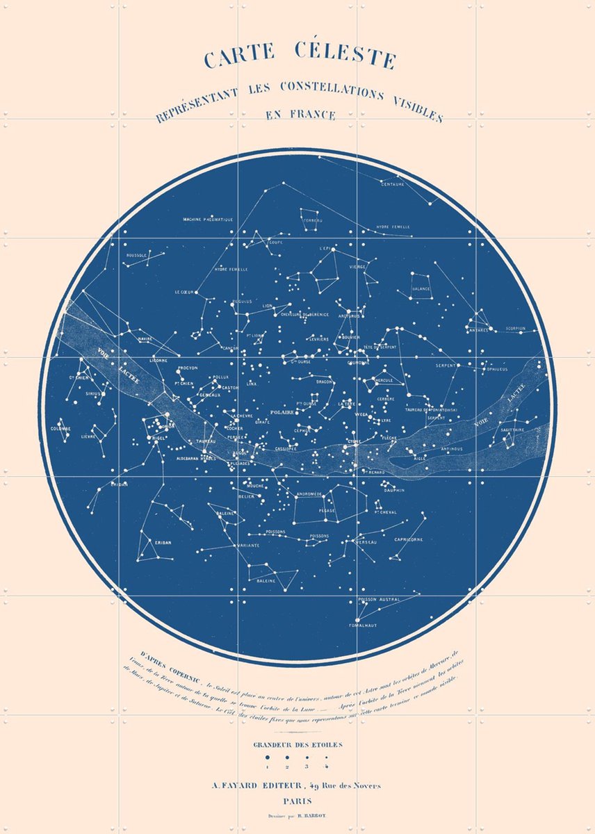 IXXI Carte Celeste Blue, Aster Edition - 100 x 140 cm - Gratis ophangtool - Grote wanddecoratie en posters - Vintage, Grafisch Ontwerp, Illustraties