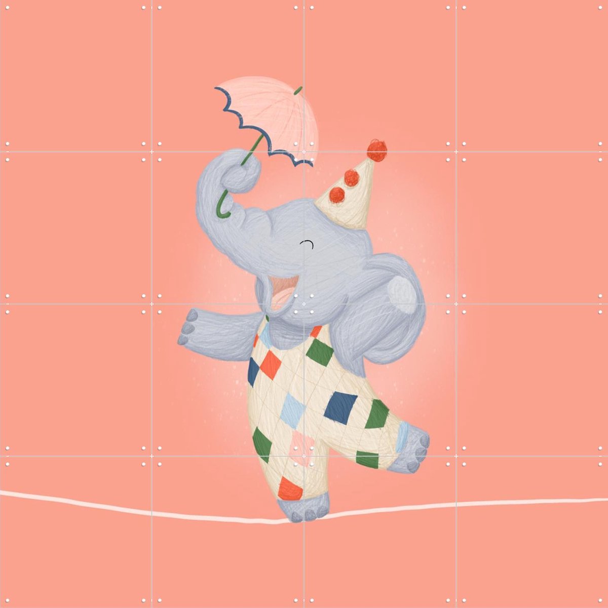 IXXI Circus Elephant, Studio Phie - 80 x 80 cm - Gratis ophangtool - Grote wanddecoratie en posters - Fantasierijk, Speels, Illustraties, Cartoonesk