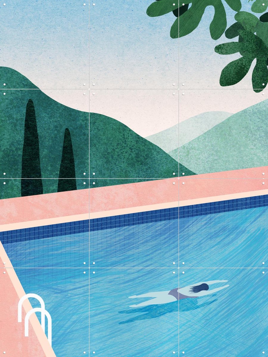 IXXI Swimming Pool II, Henry Rivers - 60 x 80 cm - Gratis ophangtool - Grote wanddecoratie en posters - Geometrische Kunst, Kleurrijk, Minimalisme