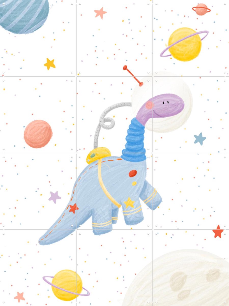 IXXI Dinosaur Astronaut, Studio Phie - 60 x 80 cm - Gratis ophangtool - Grote wanddecoratie en posters - Kleurrijk, Fantasierijk, Speels