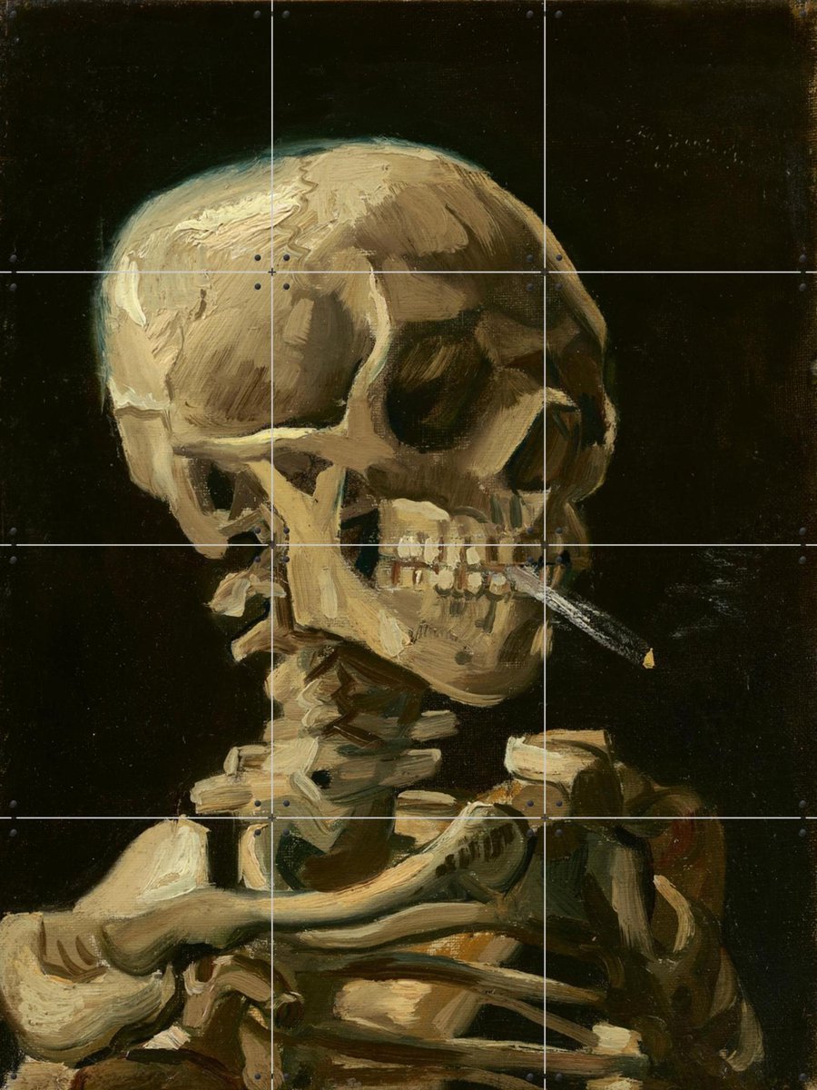IXXI Hoofd van een skelet met een brandende sigaret (1886), Vincent van Gogh (1853 - 1890) & Van Gogh Museum - 60 x 80 cm - Gratis ophangtool - Grote