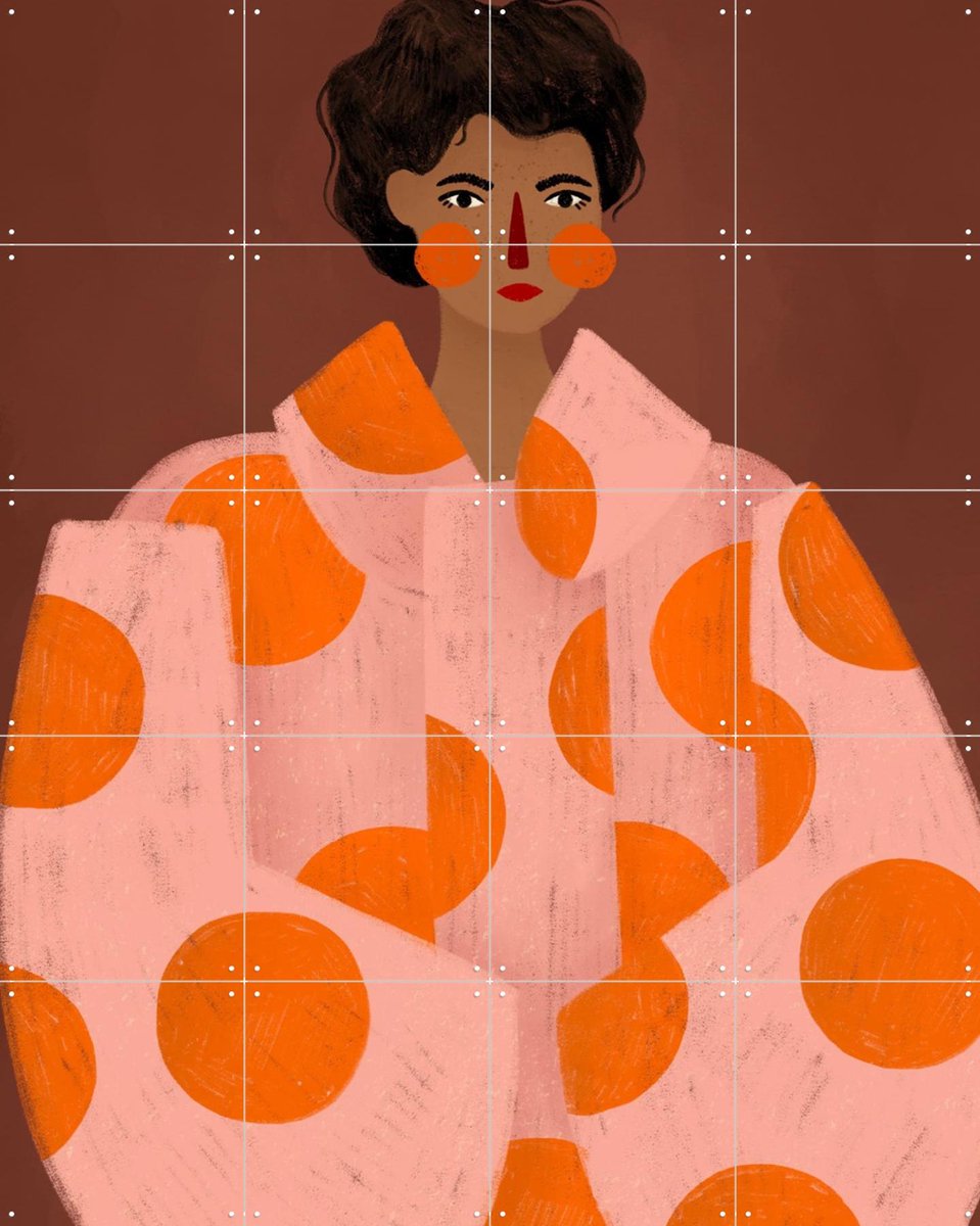 IXXI Woman With Orange Dots, Bea Müller & Various - 80 x 100 cm - Gratis ophangtool - Grote wanddecoratie en posters - Illustraties, Speels