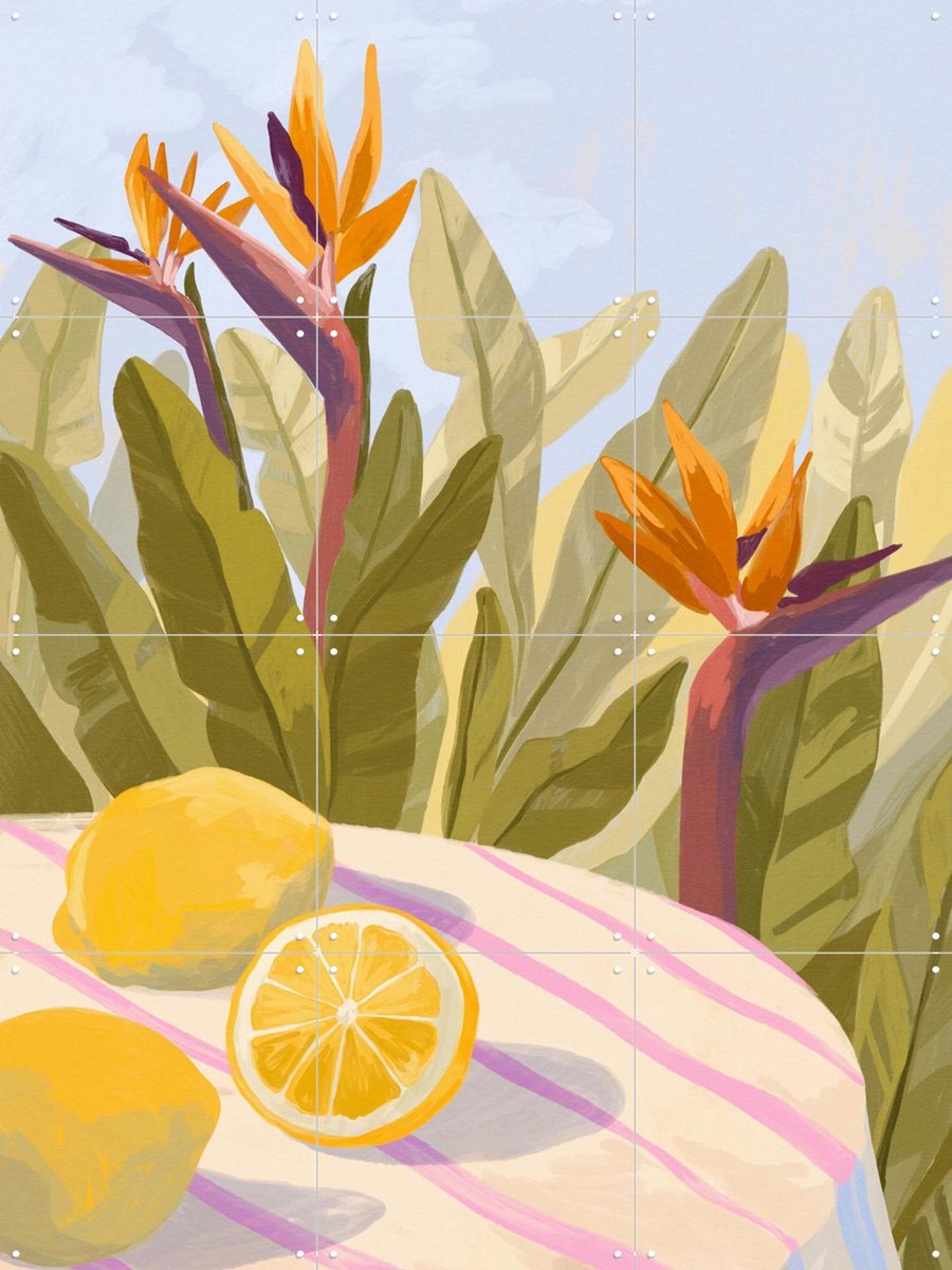 IXXI Lemon Twist, Goed Blauw - 60 x 80 cm - Gratis ophangtool - Grote wanddecoratie en posters - Illustraties, Grafisch Ontwerp, Fruit, Botanisch
