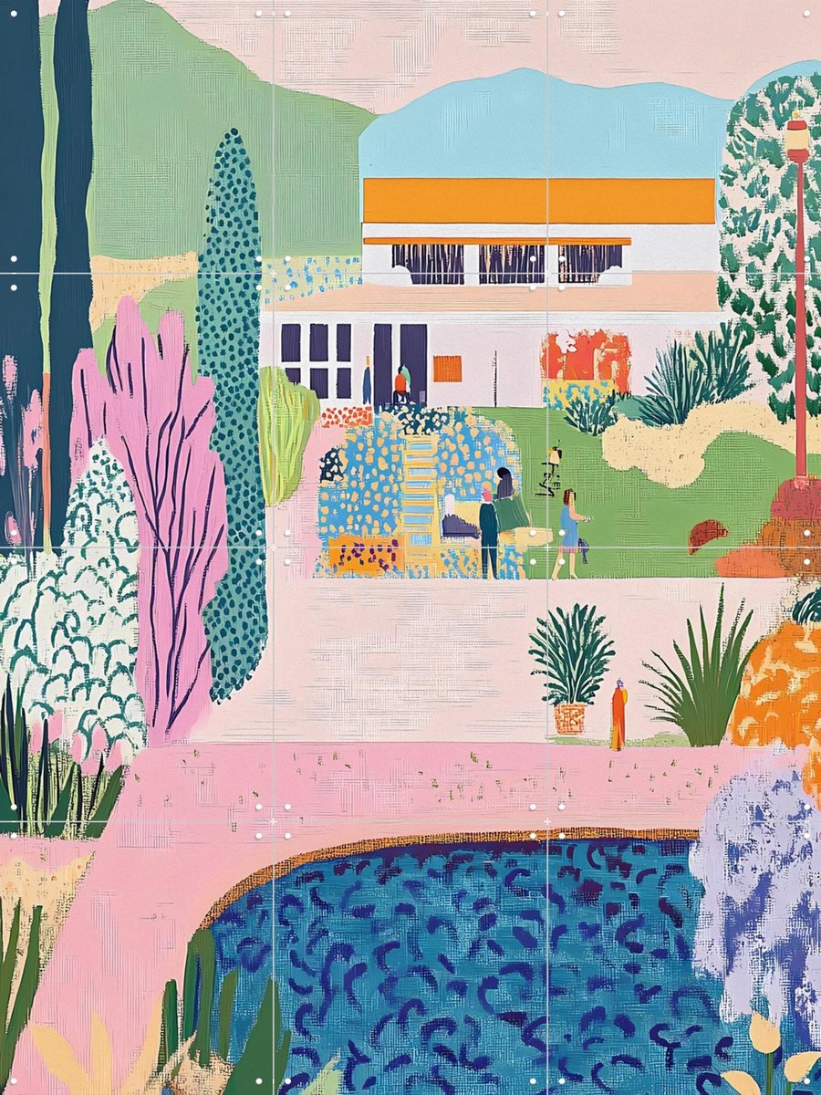 IXXI Museumtuin, Artclaud - 60 x 80 cm - Gratis ophangtool - Grote wanddecoratie en posters - Abstract, Digitale Kunst, Kleurrijk, Speels