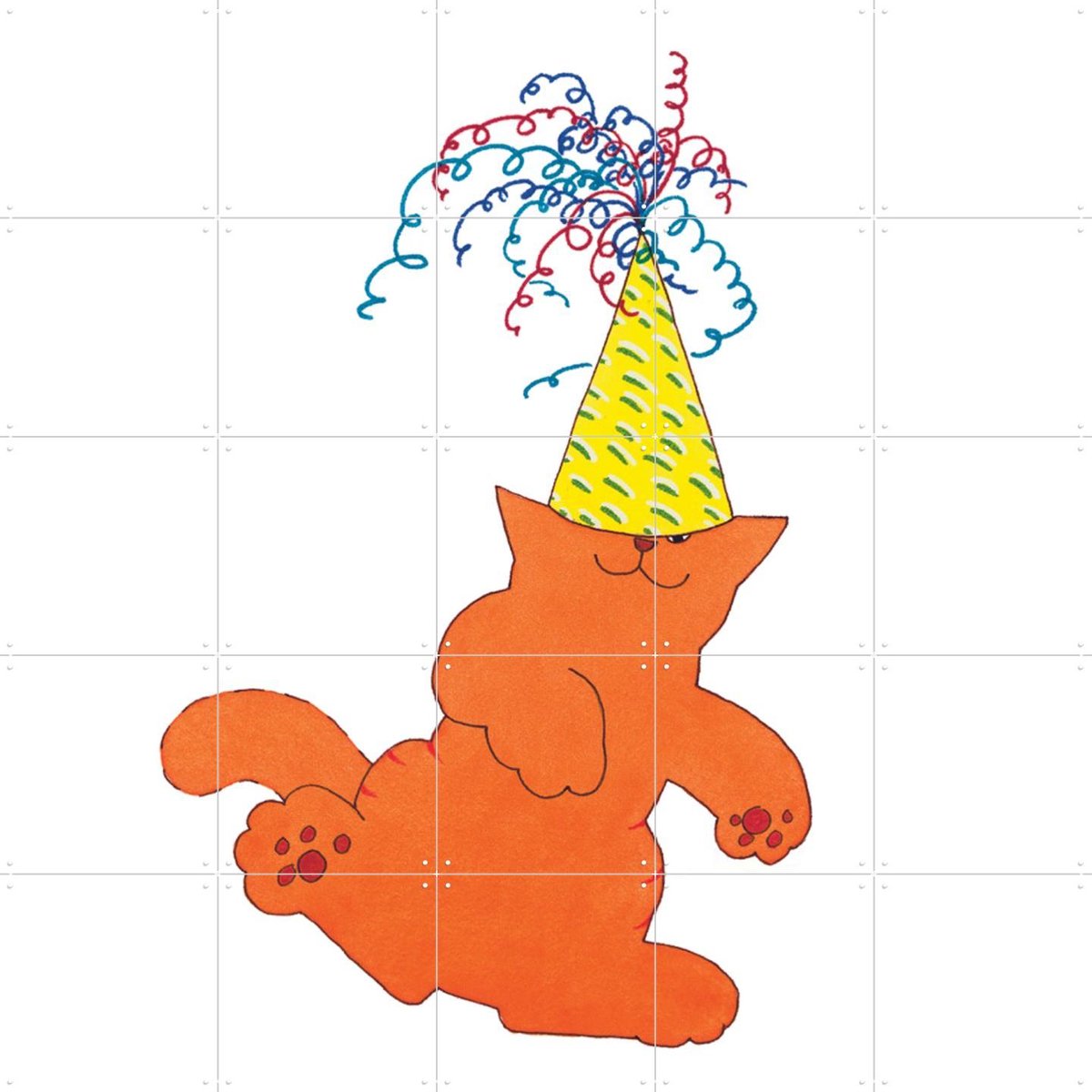 IXXI Dikkie Dik met Feesthoedje, Dikkie Dik - 100 x 100 cm - Gratis ophangtool - Grote wanddecoratie en posters - Cartoonesk, Fantasierijk, Speels