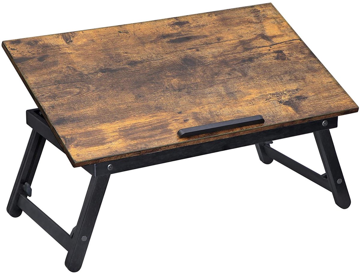 LEOBERT Laptoptafel - Rustiek Bruin/Zwart - Verstelbaar en Opvouwbaar – Bedtafel & Ontbijttafel