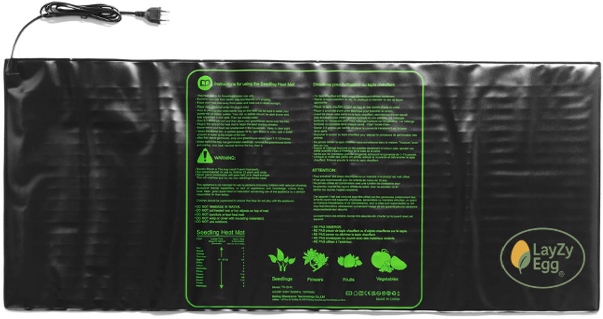 LayZyEgg® Kweekmat 120×50 cm – Zaaiingsmat & Verwarmingsmat voor Zaden en Stekjes – Ook voor Terrarium – Spatwaterdicht – 100W – Zonder Regelaar