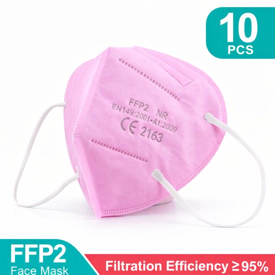 10 masques faciaux FFP2 NR Rose | Zhongnan| Conforme à EN 149: 2001 + A1: 2009 | KN95 | Masque de protection respiratoire