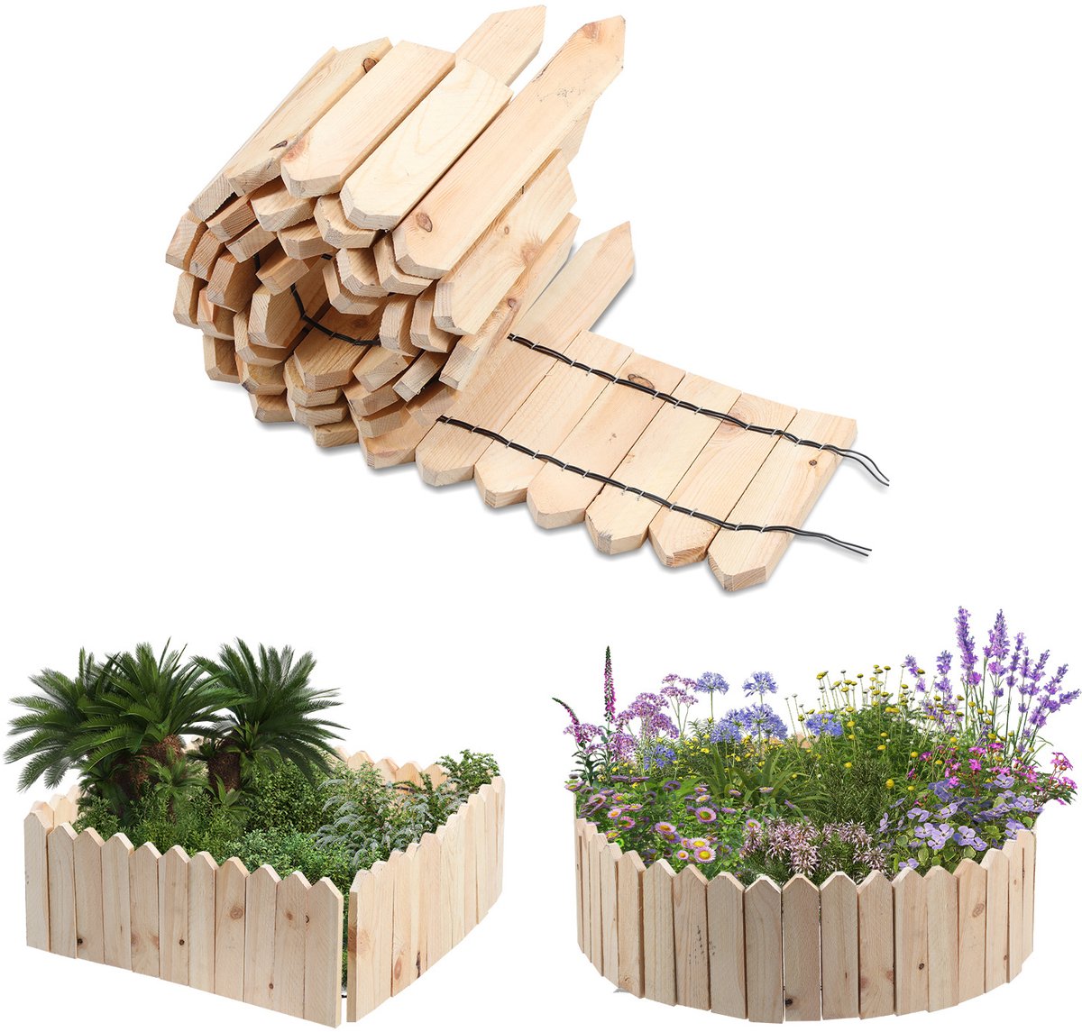 Borderranden Dennenhout 200 x 10 cm - Rollborder Flexibele Palissade houten hek - Dennenhouten Tuinafscheiding Bedrand - Decoratieve Borderranden - Natuur Houtkleur