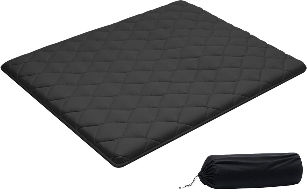 Japanse futonmatras - Tatami vloermatras - Queensize 203 x 152 x 8,9 cm - Opvouwbaar - 9-laags - Met draagtas - Incl. bevestigingsmateriaal - Voor meditatie & yoga - Zwart