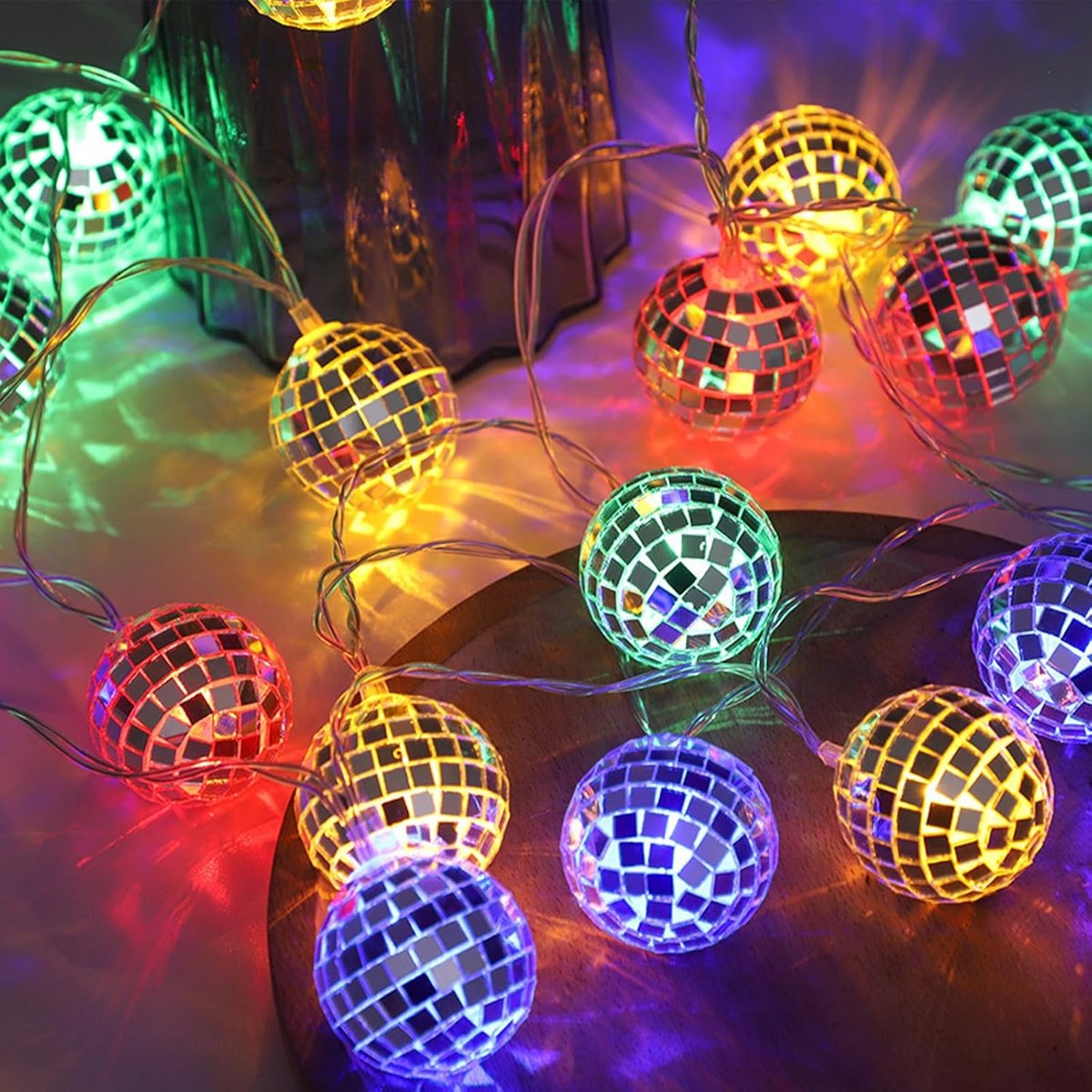 Disco Bal Lichtjes - Feestverlichting Spiegelbollen - Feestelijke Sfeer - 10 Spiegelende Bollen - 2 Meter - Multicolor