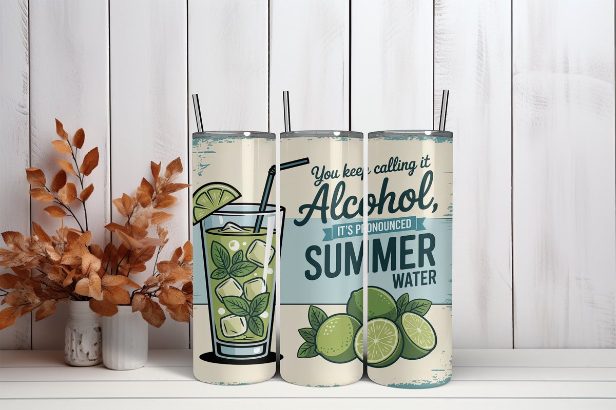 Thermosbeker Summer water - 600 ml RVS Tumbler met Rietje - Cadeau - Schoolbeker - Antilek dop - Vaatwasserbestendig - Werkbeker - To go beker - Zomaar