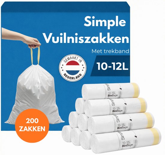 Dix rouleaux de sacs poubelles blancs de 10-12L avec cordon de serrage, 200 sacs au total.