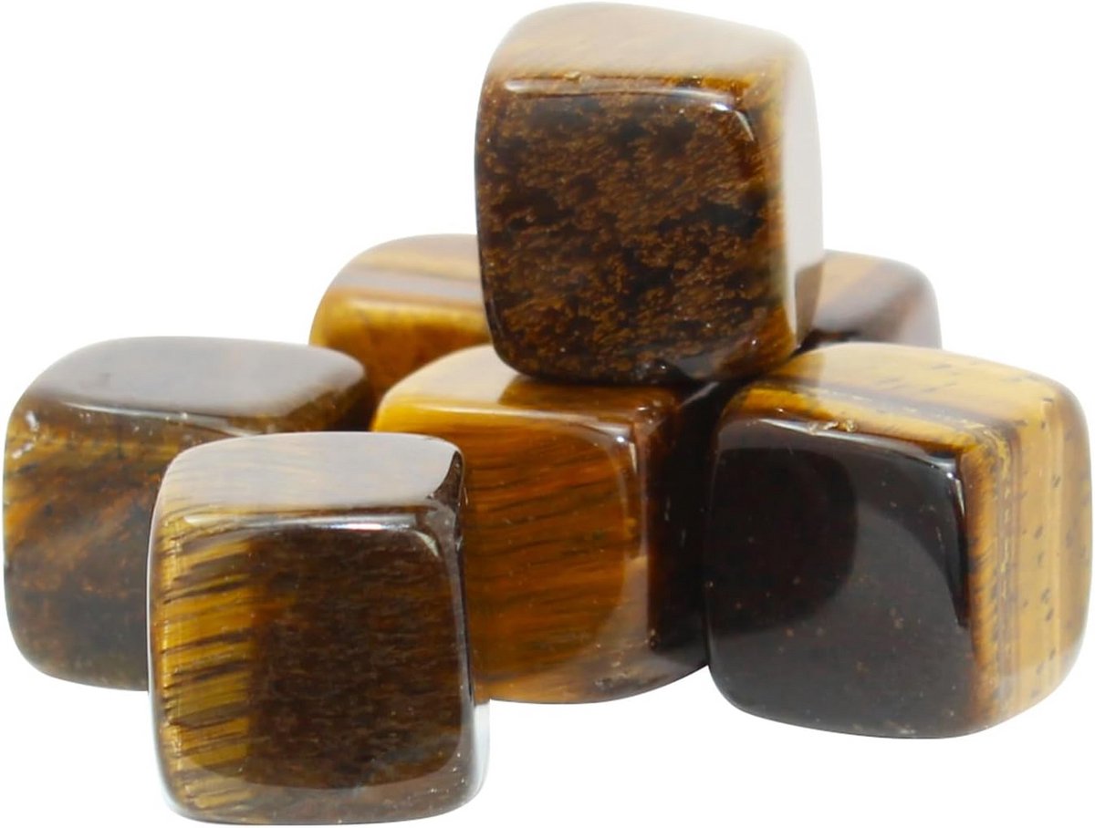 Set van 7 Tijgeroog Kristallen Dobbelstenen voor Meditatie en Decoratie