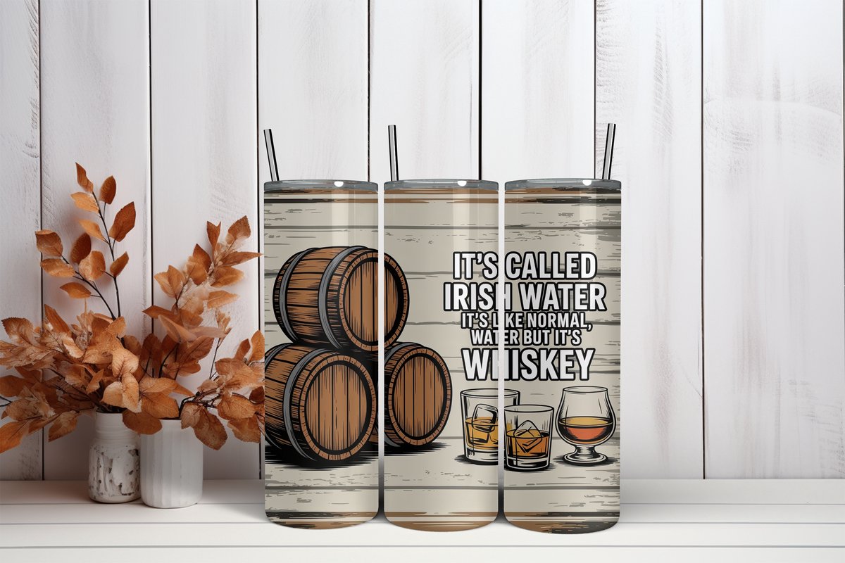 Thermosbeker Irish water / whiskey - 600 ml RVS Tumbler met Rietje - Cadeau - Schoolbeker - Antilek dop - Vaatwasserbestendig - Werkbeker - To go beker - Zomaar