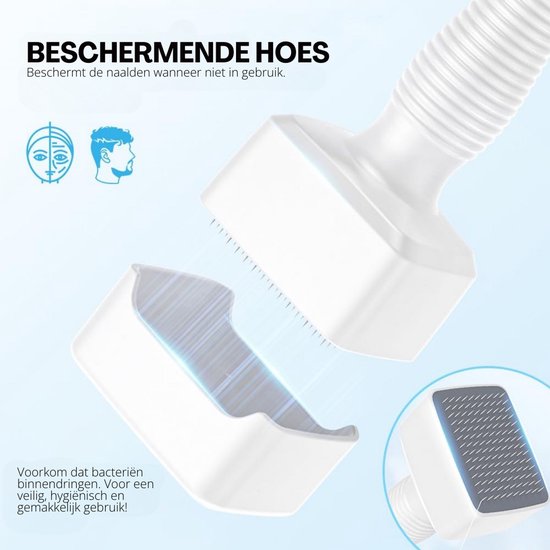 Beschermhoes voor apparaat met naalden, om bacteriën te voorkomen. Wit met grijze inzet.