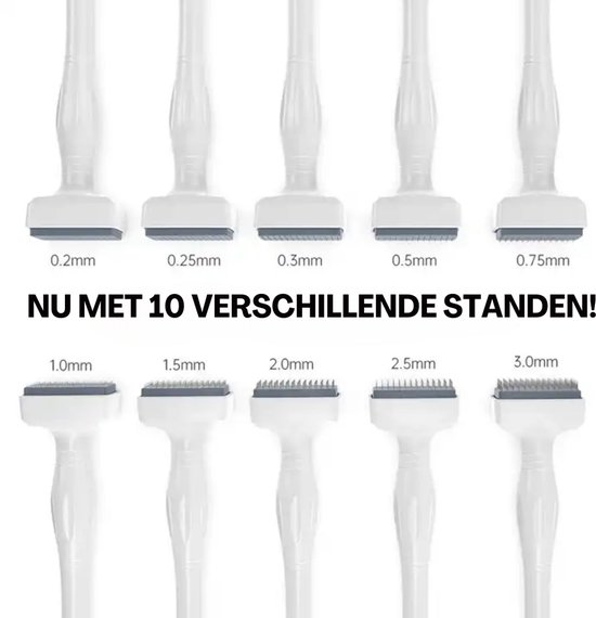 Tien verschillende maten naalden voor huidbehandeling: 0.2mm tot 3.0mm.