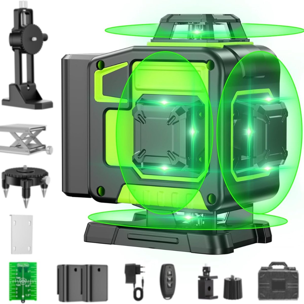 TopChoice® Kruislijnlaser met Statief - Zelfnivellerende Bouwlaser - 16 lijnen - 2 Accu's - Groen